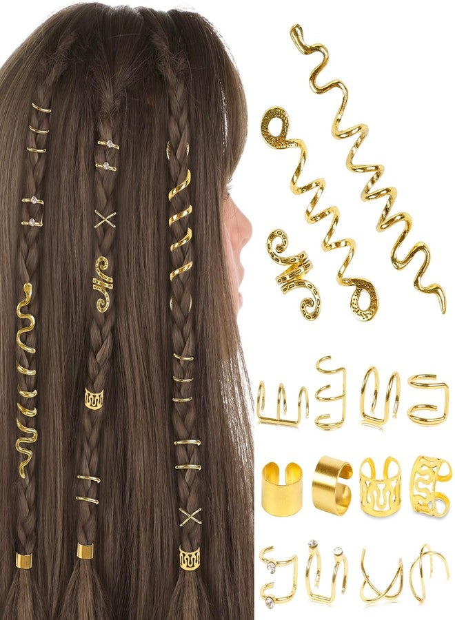 TEBIEKOY 15 Pcs Gold Hair Accessories for Braids Snake Hair Jewelry Non-Piercing Ear Clip Dreadlock Beads Metal Hair Clip Decoration for Women Men Halloween Styling,Gold - Image 1
